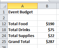 Example hidden rows in Exxcel.